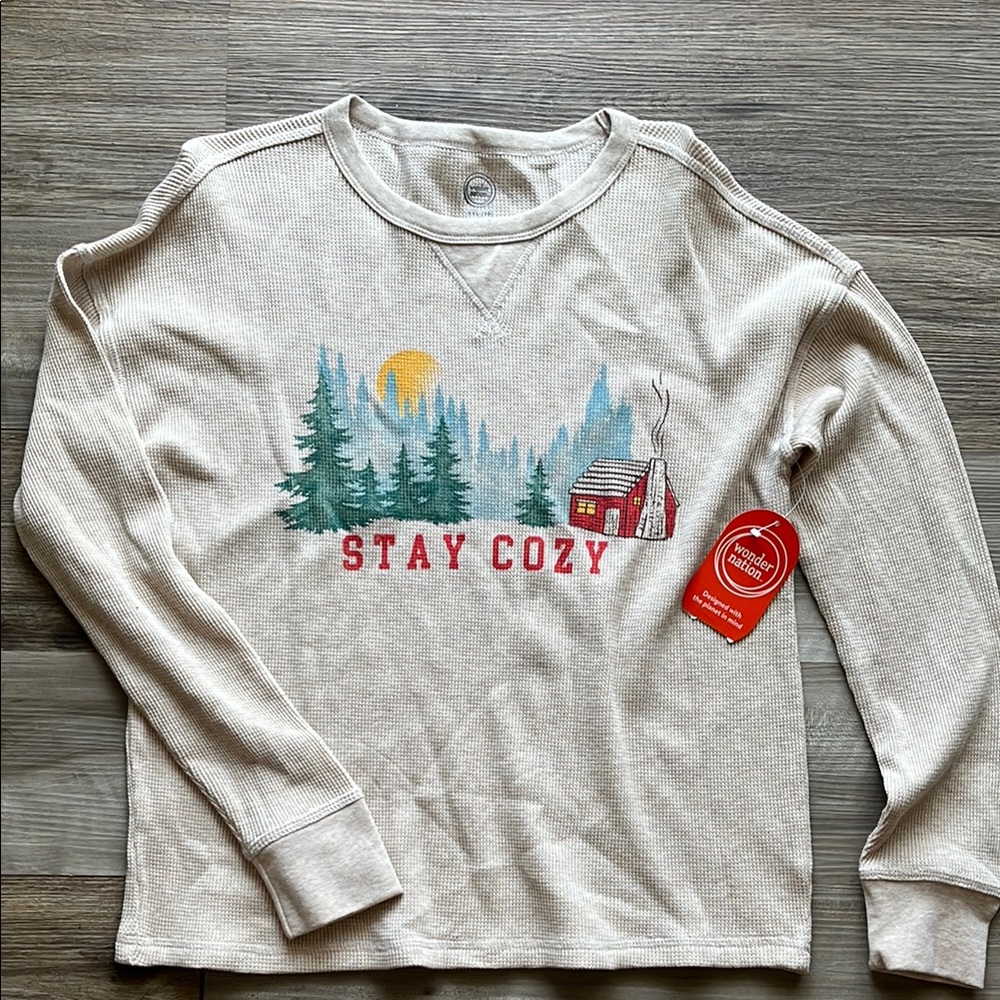 Wonder Nation Cream Stay Cozy Long Sleeve Tee